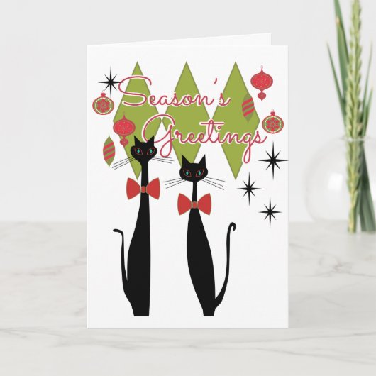 Weihnachtsgrüße Retro MCM Coole Katze Weihnachten (Vorderseite)