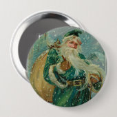 Weihnachtsgrüße-Retro Weihnachtsmann Postkarte Button (Vorne & Hinten)