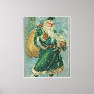 Weihnachtsgrüße-Retro Weihnachtsmann Postkarte Leinwanddruck