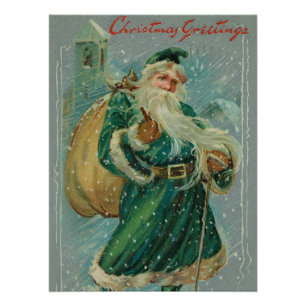 Weihnachtsgrüße-Retro-Weihnachtsmann-Postkarte Poster