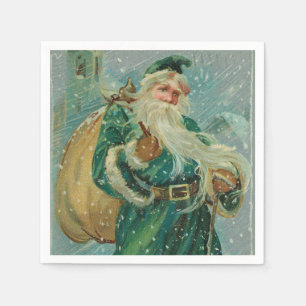 Weihnachtsgrüße-Retro Weihnachtsmann Postkarte Serviette