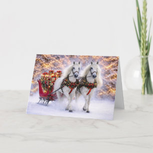Weihnachtsgrüße Schlitten mit Pferden gezogen Feiertagskarte
