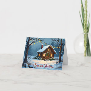 Weihnachtsgrüße schneebedeckte Hütte Feiertagskarte