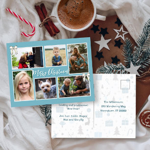 Weihnachtsgrüße Sechs Familienfotos Nachricht Post Feiertagspostkarte
