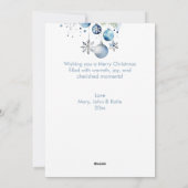 Weihnachtsgrüße silberblaue Baubles Feiertagskarte (Rückseite)