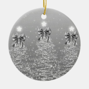 Weihnachtsgrüße Silberne Weihnachtsbäume mit Schle Keramik Ornament