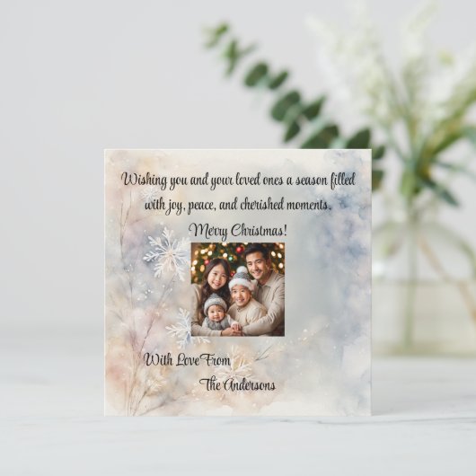 Weihnachtsgrüße Snowflakes Script Personalisiert Karte (Stehend Vorderseite)