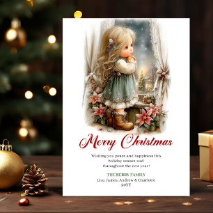 Weihnachtsgrüße Süßes kleines Mädchen Weihnachtssz Feiertagskarte