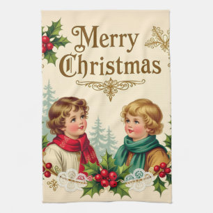 Weihnachtsgrüße viktorianischer Kinder vintage Geschirrtuch