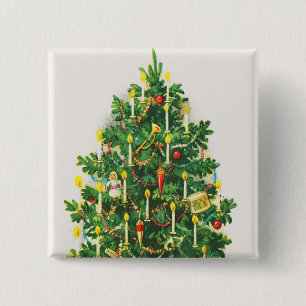 Weihnachtsgrüße, Vintage-Karte, Weihnachtsbaum Button