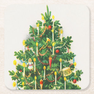 Weihnachtsgrüße, Vintage-Karte, Weihnachtsbaum Rechteckiger Pappuntersetzer