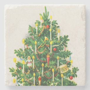 Weihnachtsgrüße, Vintage-Karte, Weihnachtsbaum Steinuntersetzer