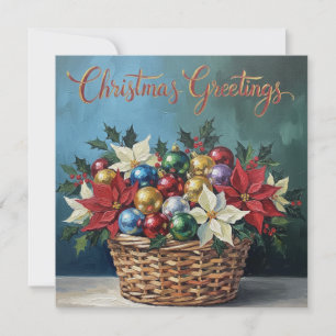 Weihnachtsgrüße Vintage-Korb mit Ornamenten Feiertagskarte