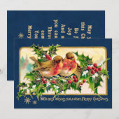 Weihnachtsgrüße Vögel Holly Imitate Gold Mitteilungskarte (Vorne/Hinten)