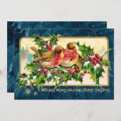 Weihnachtsgrüße Vögel Holly Imitate Gold Mitteilungskarte (Vorne/Hinten)