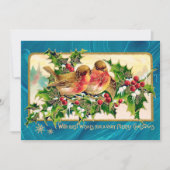 Weihnachtsgrüße Vögel Holly Imitate Gold Mitteilungskarte (Vorderseite)