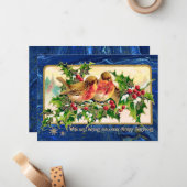 Weihnachtsgrüße Vögel Holly Imitate Gold Mitteilungskarte (Vorderseite/Rückseite Beispiel)