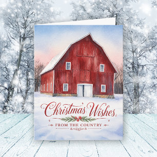 Weihnachtsgrüße vom Land Roter rustikaler Bauernho Karte