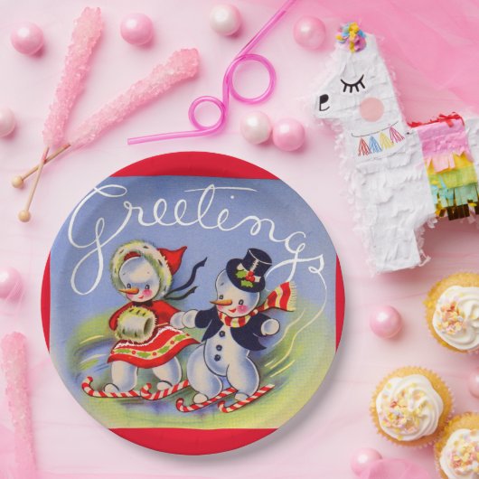 Weihnachtsgrüße von Herrn und Frau Snowman Pappteller (Party)