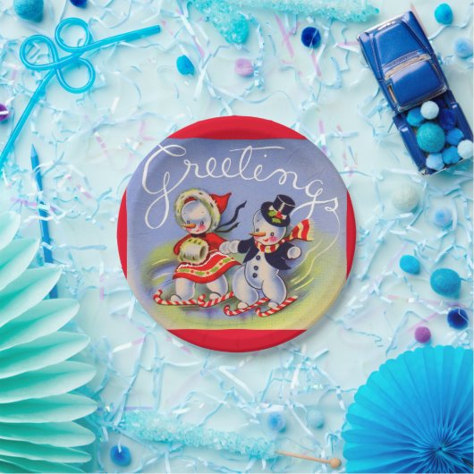 Weihnachtsgrüße von Herrn und Frau Snowman Pappteller (Party)