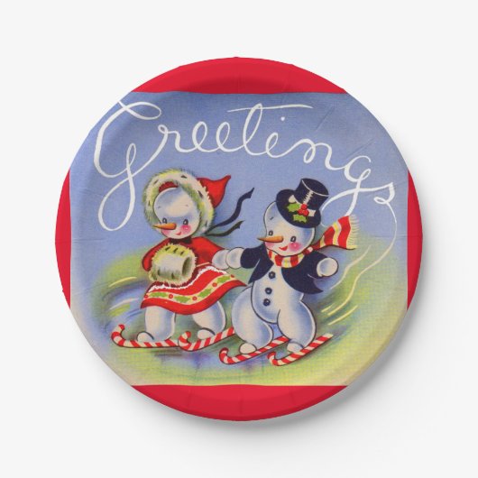 Weihnachtsgrüße von Herrn und Frau Snowman Pappteller (Vorderseite)