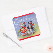 Weihnachtsgrüße von Herrn und Frau Snowman Quadratischer Aufkleber (Umschlag)