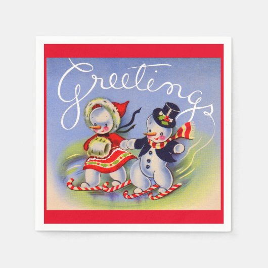 Weihnachtsgrüße von Herrn und Frau Snowman Serviette (Vorderseite)