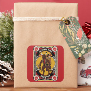 Weihnachtsgrüße von Krampus Sign Carry Toys Quadratischer Aufkleber