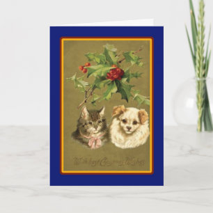 Weihnachtsgrüße von Vintage-Hund und -Katze Feiertagskarte