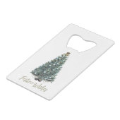 Weihnachtsgrüße. Weihnachtsbaum-Design Geldbeutel Flaschenöffner (Rückseite Schrägansicht)