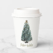 Weihnachtsgrüße. Weihnachtsbaum-Design Pappbecher (Rückseite)