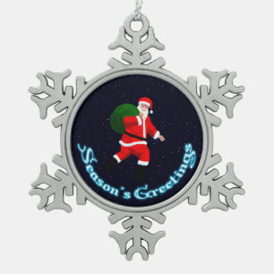 Weihnachtsgrüße - Weihnachtsmann Schneeflocken Zinn-Ornament