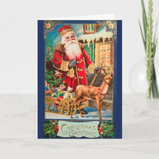 Weihnachtsgrüße - Weihnachtsmann und Hirsche Feiertagskarte