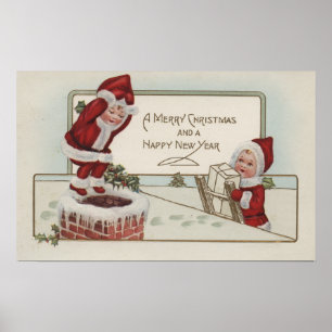 WeihnachtsgrüßeKleine KinderKamin Poster