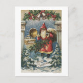 WeihnachtsgrüßeWeihnachtsmann und Plattenspieler Feiertagspostkarte (Vorderseite)
