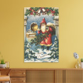 WeihnachtsgrüßeWeihnachtsmann und Plattenspieler Leinwanddruck (Insitu (Wohnzimmer))