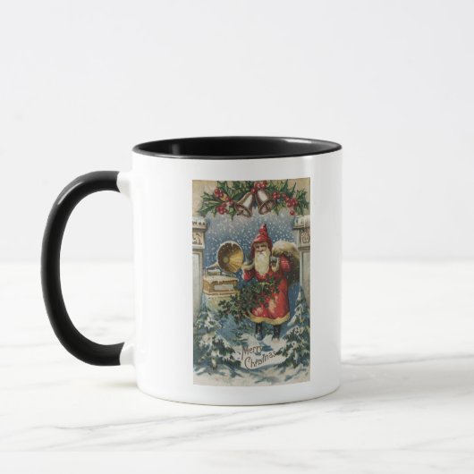 WeihnachtsgrüßeWeihnachtsmann und Plattenspieler Tasse (Links)
