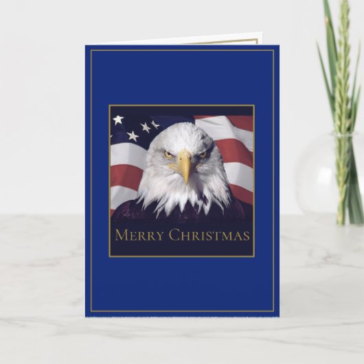 Weihnachtsgrußkarte Amerikanische Flagge & Adler Feiertagskarte (Vorderseite)