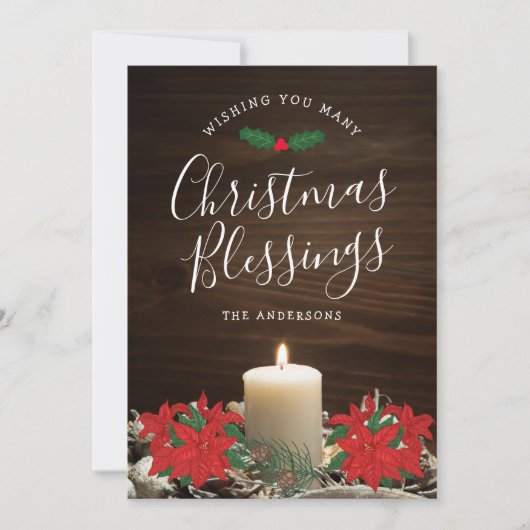 Weihnachtsgrußkarte mit Candle & Poinsettias Karte (Vorderseite)