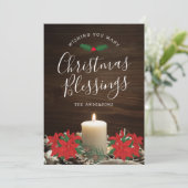 Weihnachtsgrußkarte mit Candle & Poinsettias Karte (Stehend Vorderseite)