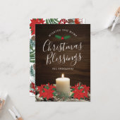Weihnachtsgrußkarte mit Candle & Poinsettias Karte (Vorderseite/Rückseite Beispiel)