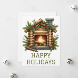 Weihnachtsgrußkarte mit Kaminfeuer Feiertagskarte