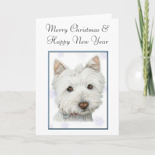Weihnachtsgrußkarte mit Niedlichem Westie Hund Feiertagskarte (Vorderseite)