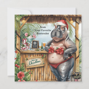Weihnachtsgrußkarte mit Nilpferd auf einer Cocktai Feiertagskarte