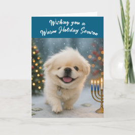 Weihnachtsgrußkarte mit Pete dem Pekingeser Feiertagskarte