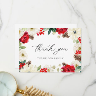 Weihnachtsgrußkarte mit roten Blumen Dankeskarte