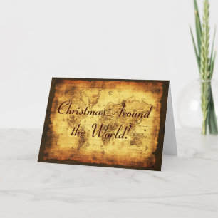 Weihnachtsgrußkarten mit alter Weltkarte Feiertagskarte