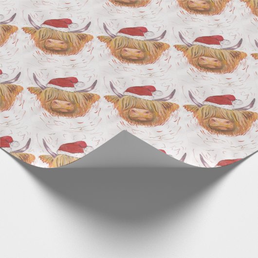 Weihnachtsgurren Hochland-Kuh mit Weihnachtshut Geschenkpapier (Ecke)