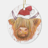 Weihnachtsgurren Hochland-Kuh mit Weihnachtshut Keramik Ornament (Links)