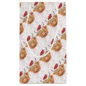 Weihnachtsgurren Hochland-Kuh mit Weihnachtshut Kleine Geschenktüte (Rückseite)